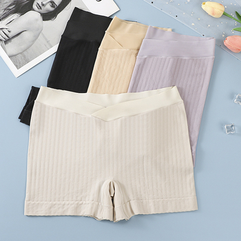 Nėštiosioms medvilniniai šortai su ribiniu mezginiu, žemas juosmuo ir pilvo parama