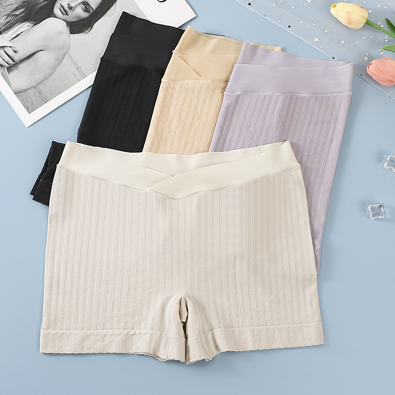 Nėštiosioms medvilniniai šortai su ribiniu mezginiu, žemas juosmuo ir pilvo parama