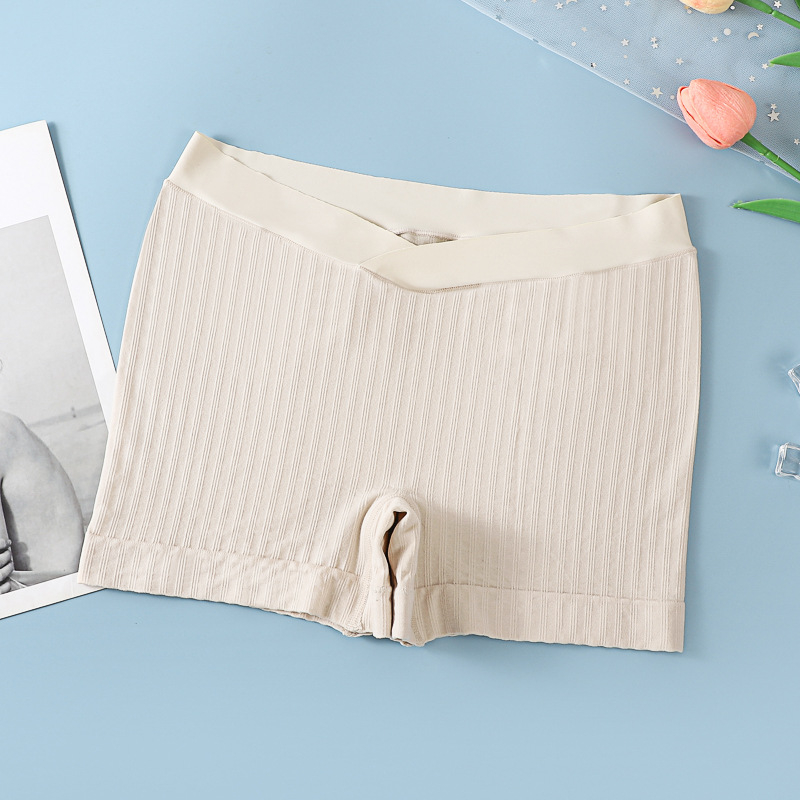 Nėštiosioms medvilniniai šortai su ribiniu mezginiu, žemas juosmuo ir pilvo parama