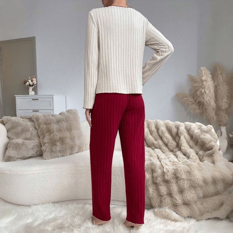 Velúrový pruhovaný pyžamový set, európsko-americký štýl, okrúhly výstrih, dlhé rukávy, dlhé nohavice, nositeľný aj ako vonkajšie oblečenie, domáce oblečenie