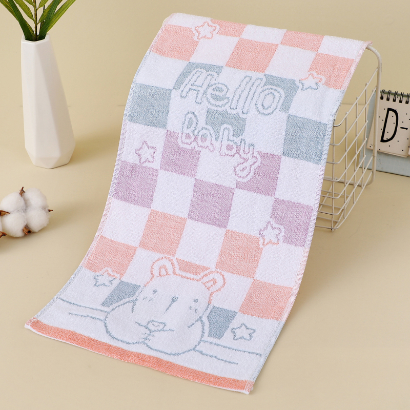 Detský bavlnený uterák, jacquardový vzor s kresleným motívom, 32s priadza, 50–80 g, prispôsobiteľný