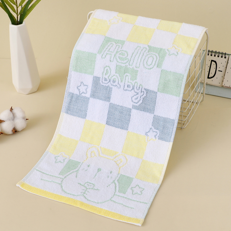 Detský bavlnený uterák, jacquardový vzor s kresleným motívom, 32s priadza, 50–80 g, prispôsobiteľný