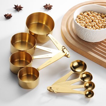 Sada meracích lyžíc a pohárov na pečenie, 8-dielna, 430 nerezová oceľ, s meracou stupnicou