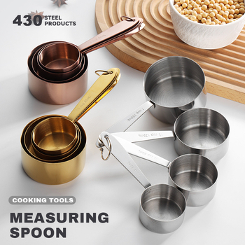 Sada meracích lyžíc a pohárov na pečenie, 8-dielna, 430 nerezová oceľ, s meracou stupnicou