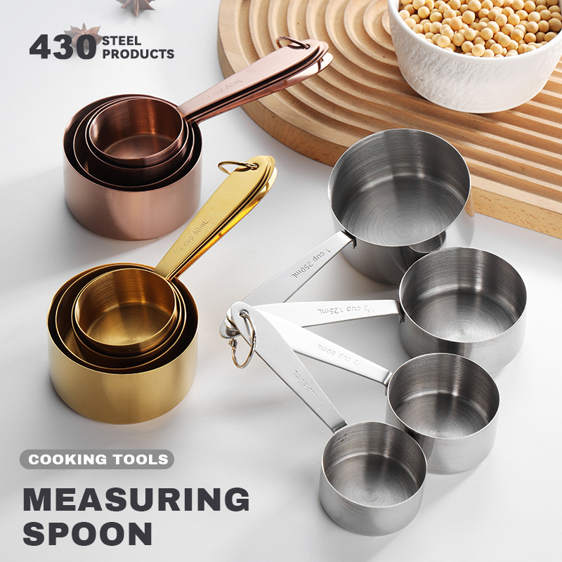 Set de linguri de măsurat și cești pentru cofetărie, 8 piese, oțel inoxidabil 430, cu scară