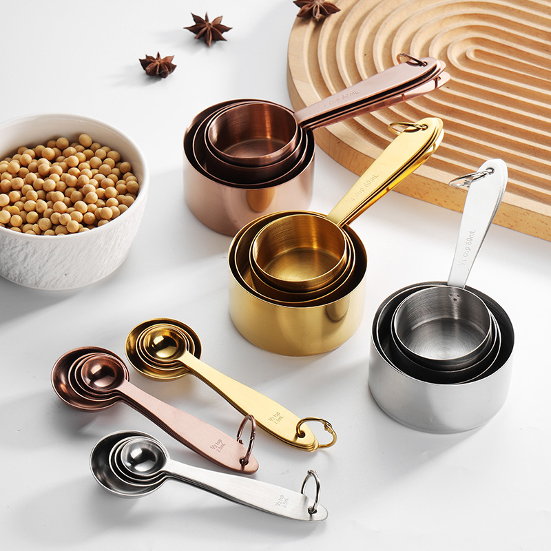 Set de linguri de măsurat și cești pentru cofetărie, 8 piese, oțel inoxidabil 430, cu scară