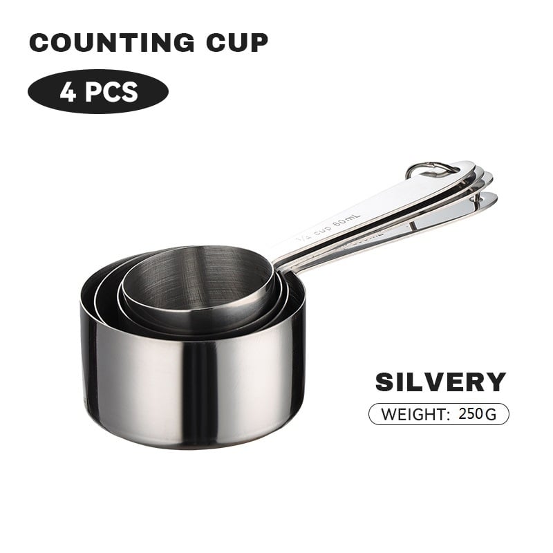 Sada meracích lyžíc a pohárov na pečenie, 8-dielna, 430 nerezová oceľ, s meracou stupnicou