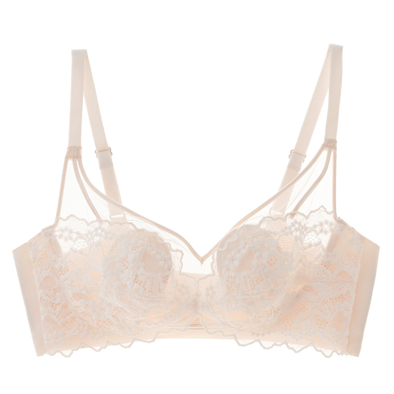 Francúzska štýlová čipkovaná podprsenka bez kostíc s košíkmi s ušami zaja, priedušná, 3/4 tvarovaný košík, zadné tri rady háčikov, pevné dvojité ramienka