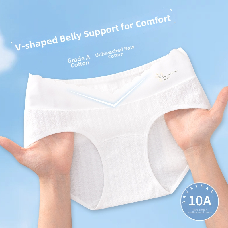 Grūtnieču apakšveļa ar zemu jostu un vēdera atbalstu; elpojoša, antibakteriāla; galvenais audums 95–100% kokvilna; starplīnē 100% kokvilna.