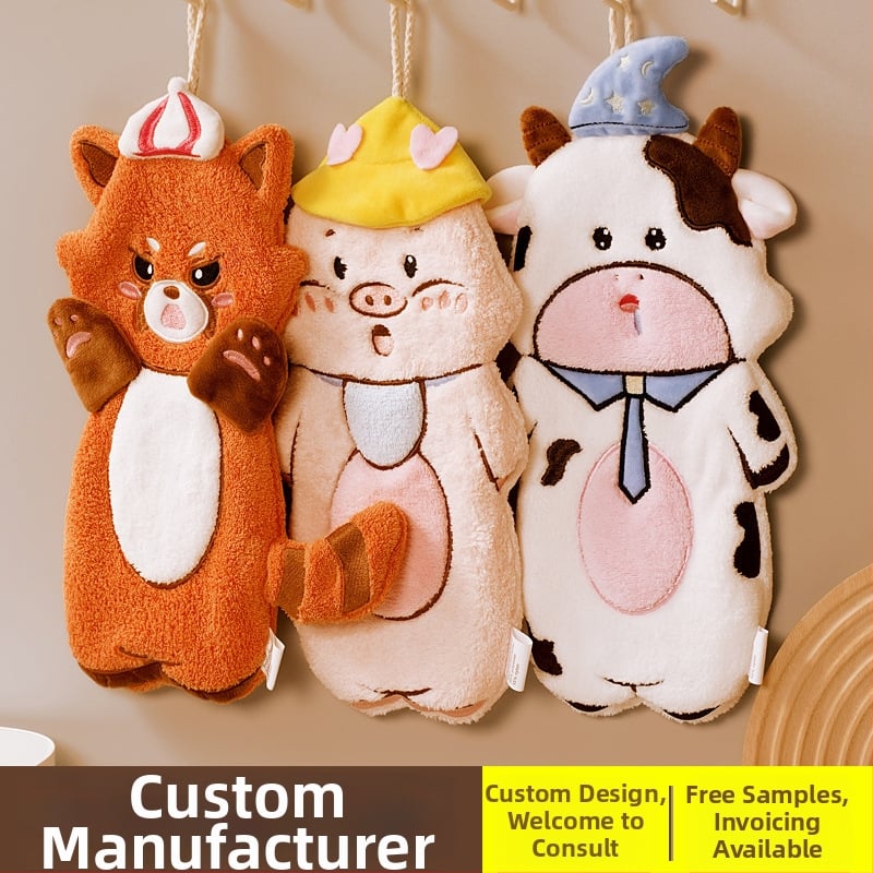 Παιδική κρεμάστρα πετσέτας χεριών με χαριτωμένο καρτούν, απορροφητική και γρήγορου στεγνώματος φλίς κοραλλιού, κεντημένη, μάρκα Pooky Bear, 32s νήματα, βάρος 50-80 g