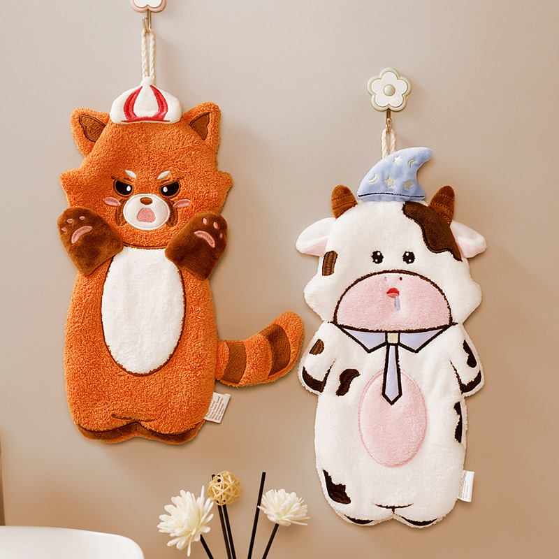 Παιδική κρεμάστρα πετσέτας χεριών με χαριτωμένο καρτούν, απορροφητική και γρήγορου στεγνώματος φλίς κοραλλιού, κεντημένη, μάρκα Pooky Bear, 32s νήματα, βάρος 50-80 g