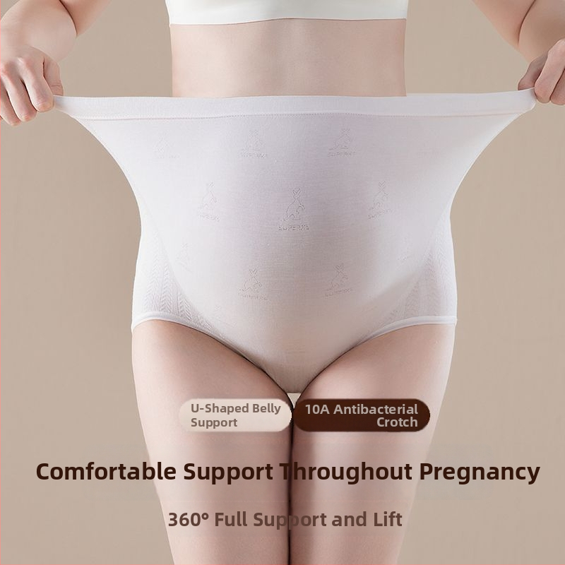 Bezšvové tehotenské spodné nohavičky s vysokým pásom a oporou brucha; viskóza 70–80%, podšívka 90–95% viskóza; na všetky ročné obdobia.