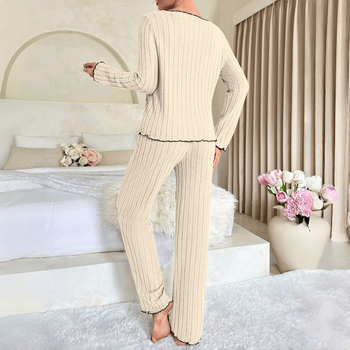 Dámsky nočný set z Brushed Rib (V-krk · dlhé rukávy · dlhé nohavice · 95% polyester, 5% spandex)