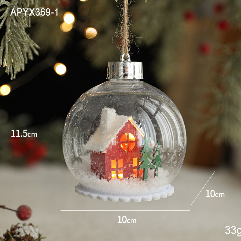 LED vianočná visiaca ozdoba — plast, vnútorné osvetlenie, priesvitná guľa, ozdoba na vianočný stromček