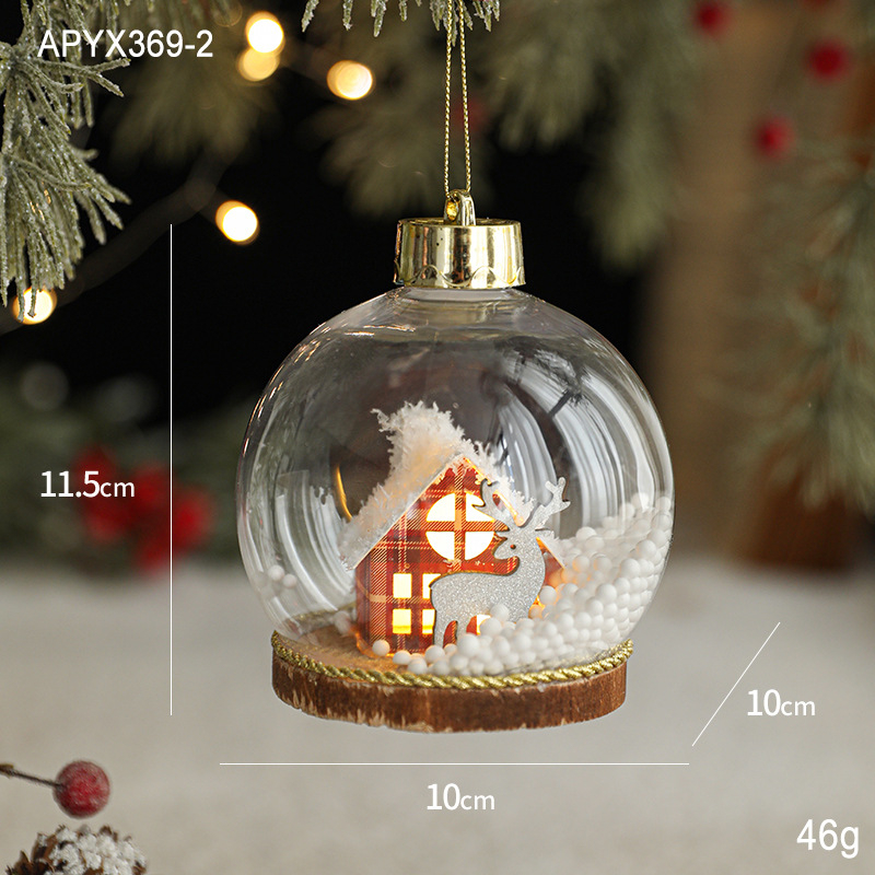 LED vianočná visiaca ozdoba — plast, vnútorné osvetlenie, priesvitná guľa, ozdoba na vianočný stromček