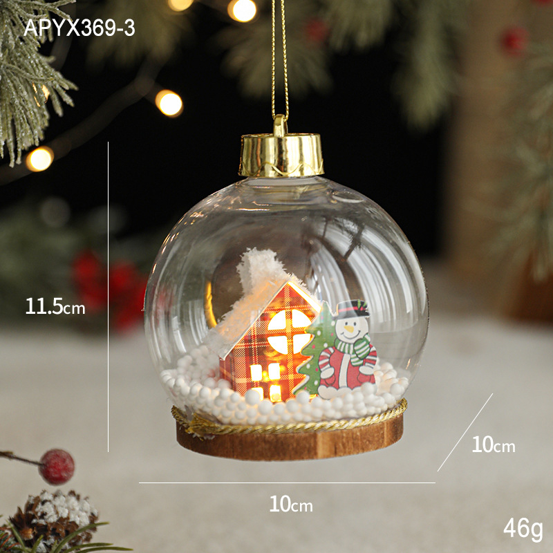 LED vianočná visiaca ozdoba — plast, vnútorné osvetlenie, priesvitná guľa, ozdoba na vianočný stromček