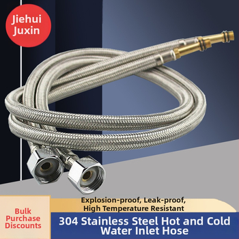 Hadica z opleteneho nehrdzavejúceho kovu na prívod vody, výbušne odolná, jednohlavý konektor, 304 SS, 1,6 MPa, 0–100°C