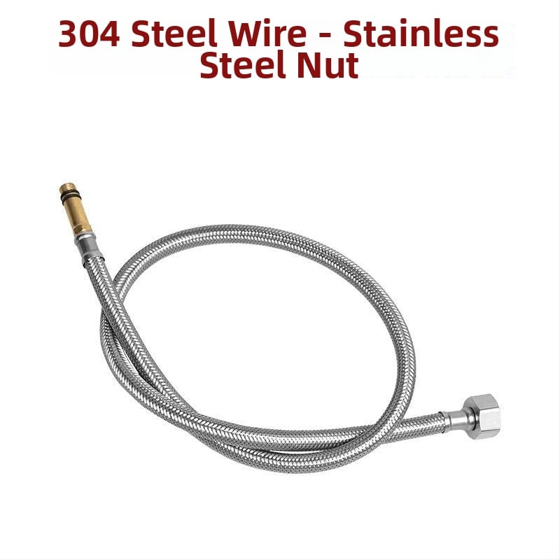 Hadica z opleteneho nehrdzavejúceho kovu na prívod vody, výbušne odolná, jednohlavý konektor, 304 SS, 1,6 MPa, 0–100°C