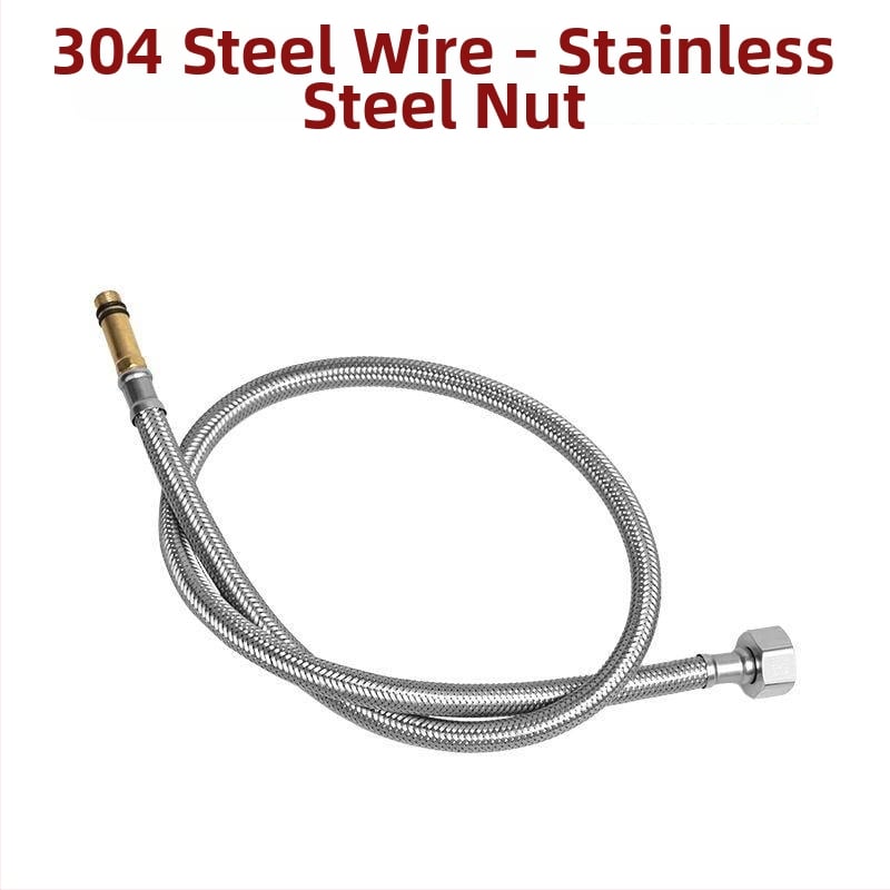 Hadica z opleteneho nehrdzavejúceho kovu na prívod vody, výbušne odolná, jednohlavý konektor, 304 SS, 1,6 MPa, 0–100°C