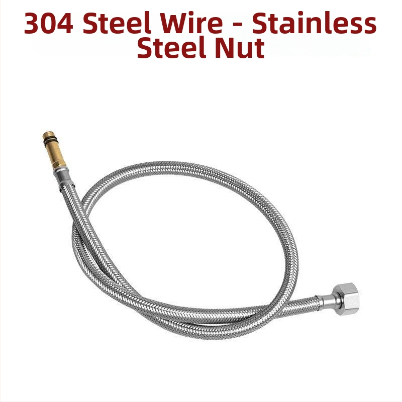 Hadica z opleteneho nehrdzavejúceho kovu na prívod vody, výbušne odolná, jednohlavý konektor, 304 SS, 1,6 MPa, 0–100°C