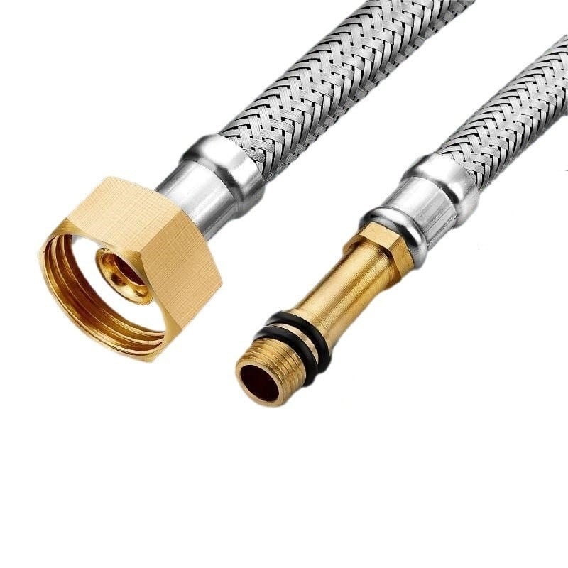 Hadica z opleteneho nehrdzavejúceho kovu na prívod vody, výbušne odolná, jednohlavý konektor, 304 SS, 1,6 MPa, 0–100°C