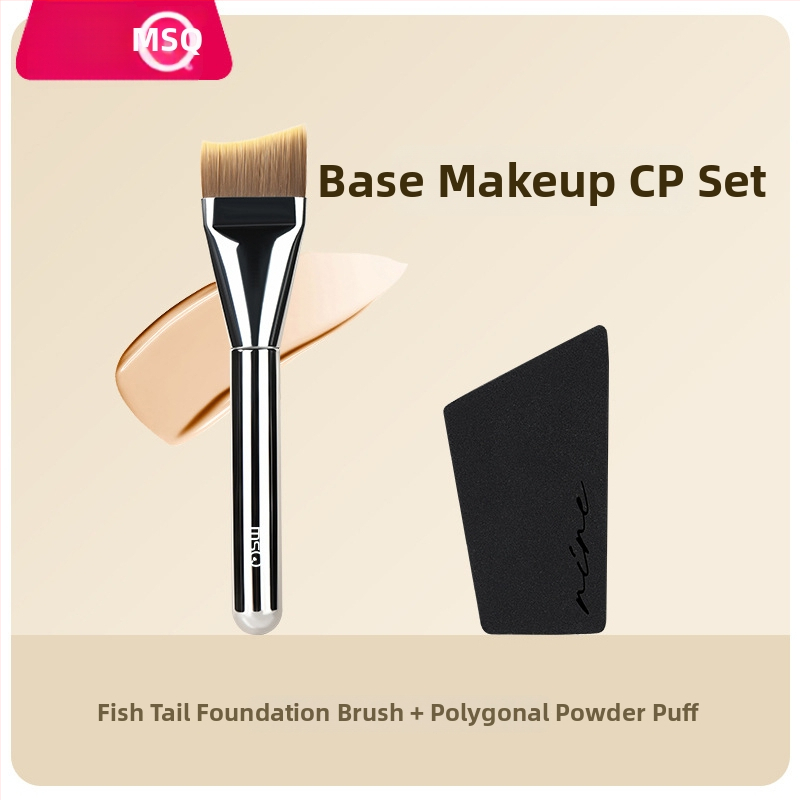 Foundation štetec na make-up, syntetické vlákna, plastová rúčka, prenosný, 1 ks