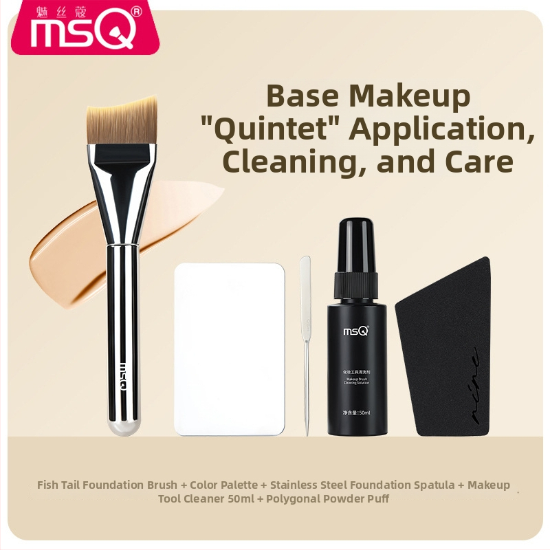 Foundation štetec na make-up, syntetické vlákna, plastová rúčka, prenosný, 1 ks