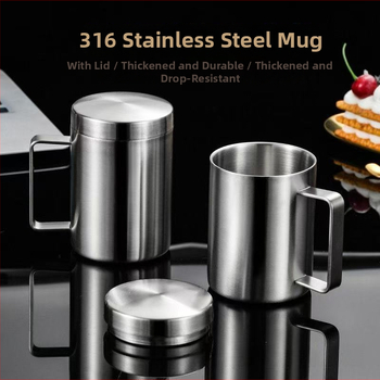 Nerezový hrnček s viečkom – dvojvrstvový izolačný cestovný hrnček