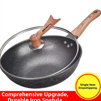 Onijia WOK z Maifanového kameňa - nepriľnavý, bez oleja, ploché dno, kompatibilný s indukciou, sklenené veko