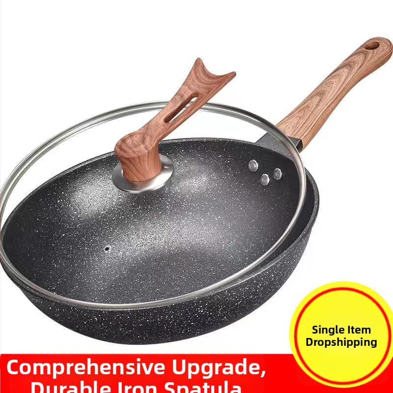 Onijia WOK z Maifanového kameňa - nepriľnavý, bez oleja, ploché dno, kompatibilný s indukciou, sklenené veko