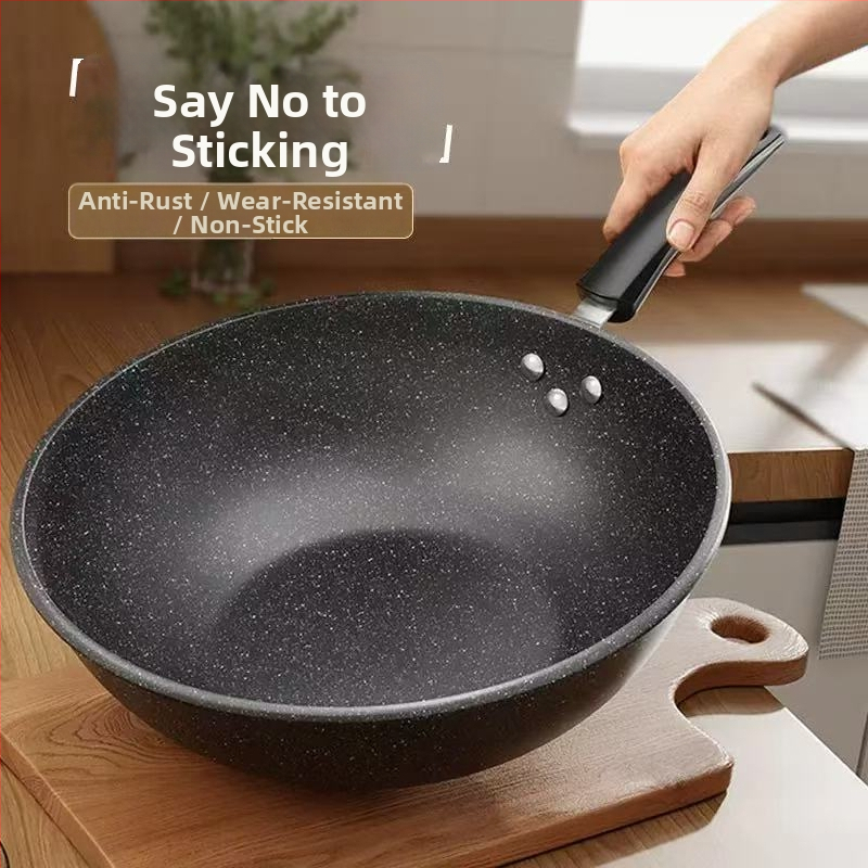 Onijia WOK z Maifanového kameňa - nepriľnavý, bez oleja, ploché dno, kompatibilný s indukciou, sklenené veko