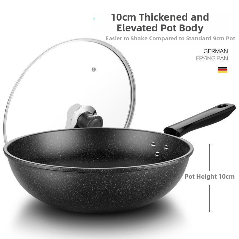 Onijia WOK z Maifanového kameňa - nepriľnavý, bez oleja, ploché dno, kompatibilný s indukciou, sklenené veko