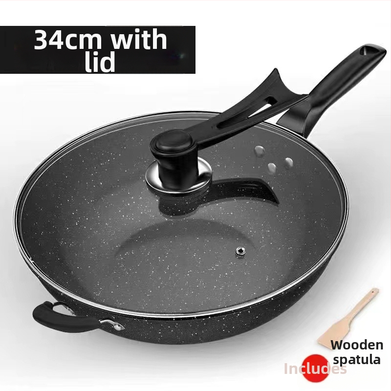 Onijia WOK z Maifanového kameňa - nepriľnavý, bez oleja, ploché dno, kompatibilný s indukciou, sklenené veko