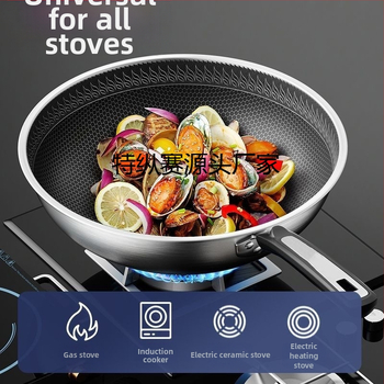 Wok pan s nepriľnavým povrchom z 316 nerezovej ocele, viacvrstvové dno, sklenené veko, vhodný na plynovú platňu