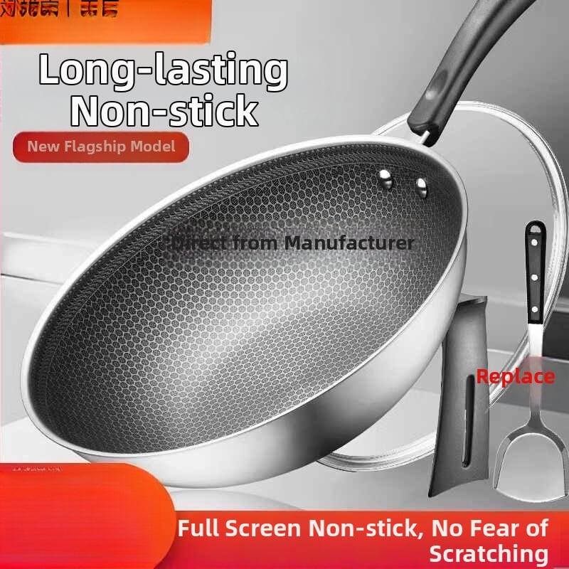 Wok pan s nepriľnavým povrchom z 316 nerezovej ocele, viacvrstvové dno, sklenené veko, vhodný na plynovú platňu