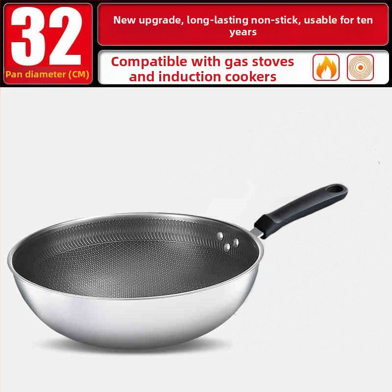 Wok pan s nepriľnavým povrchom z 316 nerezovej ocele, viacvrstvové dno, sklenené veko, vhodný na plynovú platňu
