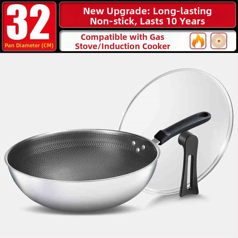 Wok pan s nepriľnavým povrchom z 316 nerezovej ocele, viacvrstvové dno, sklenené veko, vhodný na plynovú platňu
