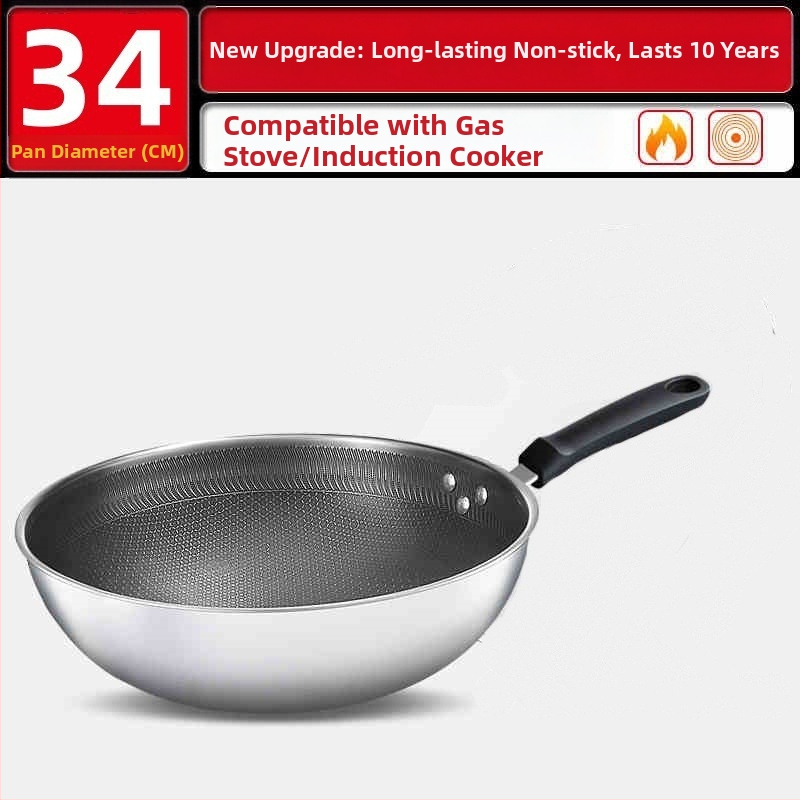 Wok pan s nepriľnavým povrchom z 316 nerezovej ocele, viacvrstvové dno, sklenené veko, vhodný na plynovú platňu