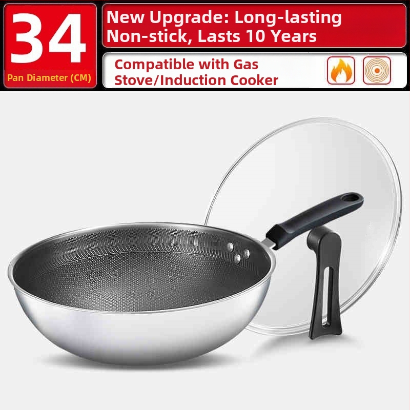 Wok pan s nepriľnavým povrchom z 316 nerezovej ocele, viacvrstvové dno, sklenené veko, vhodný na plynovú platňu