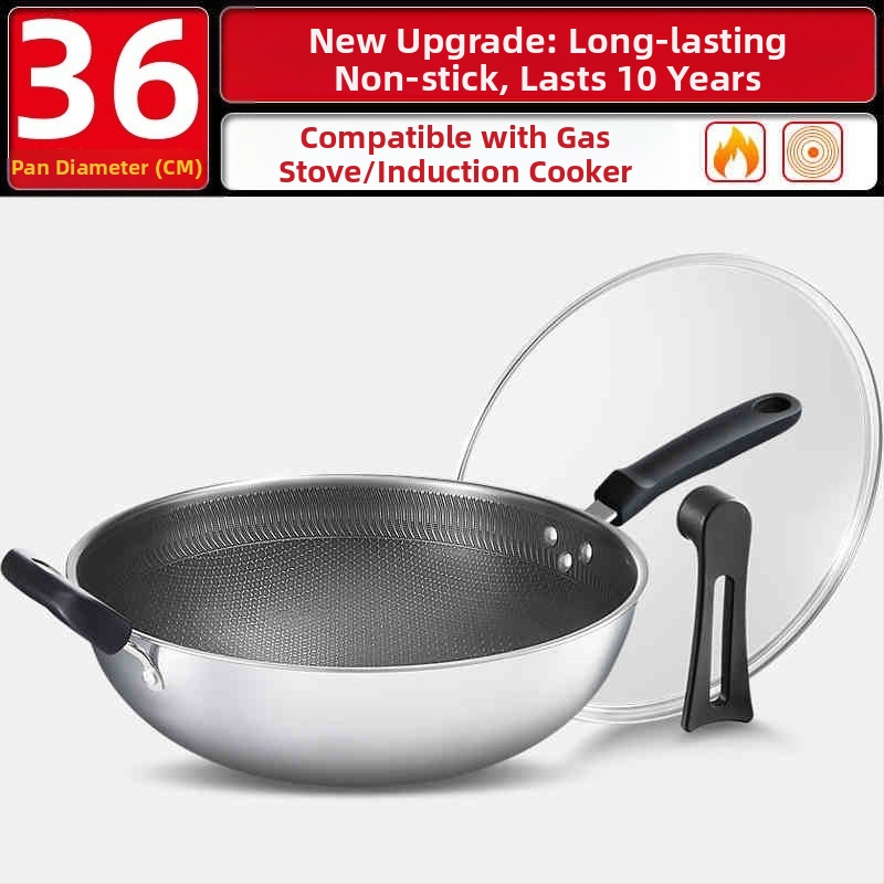 Wok pan s nepriľnavým povrchom z 316 nerezovej ocele, viacvrstvové dno, sklenené veko, vhodný na plynovú platňu