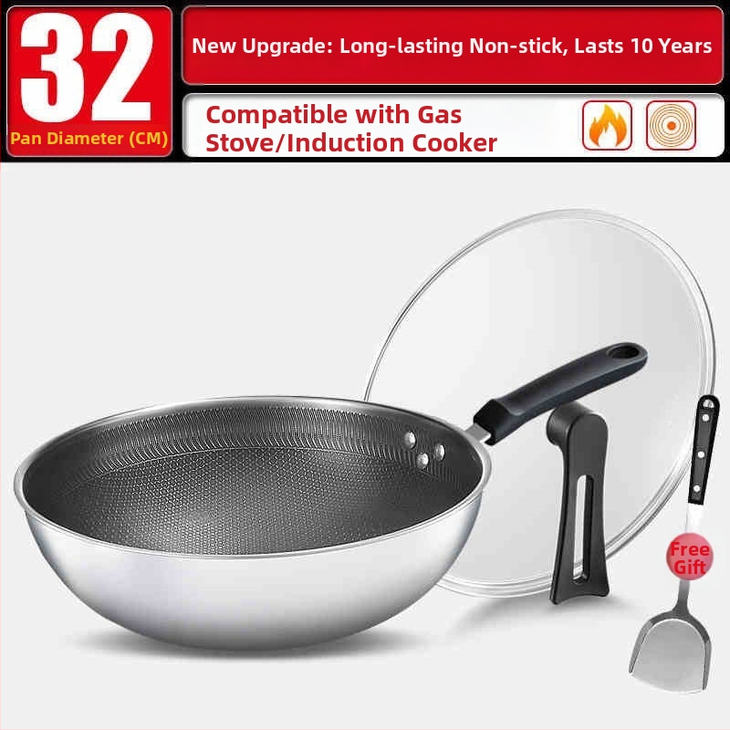 Wok pan s nepriľnavým povrchom z 316 nerezovej ocele, viacvrstvové dno, sklenené veko, vhodný na plynovú platňu
