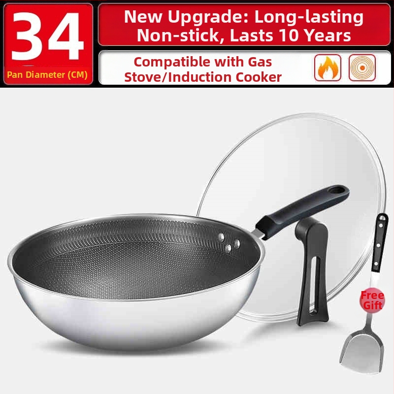 Wok pan s nepriľnavým povrchom z 316 nerezovej ocele, viacvrstvové dno, sklenené veko, vhodný na plynovú platňu