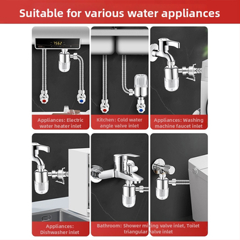 Elektrický predfilter pre ohrievač vody, nerezová oceľ, prívody vody pre ohrievač, práčku, toaletu a sprchu, odstraňovanie chlóru a zabránenie usadzovaniu, automatické plnenie vody