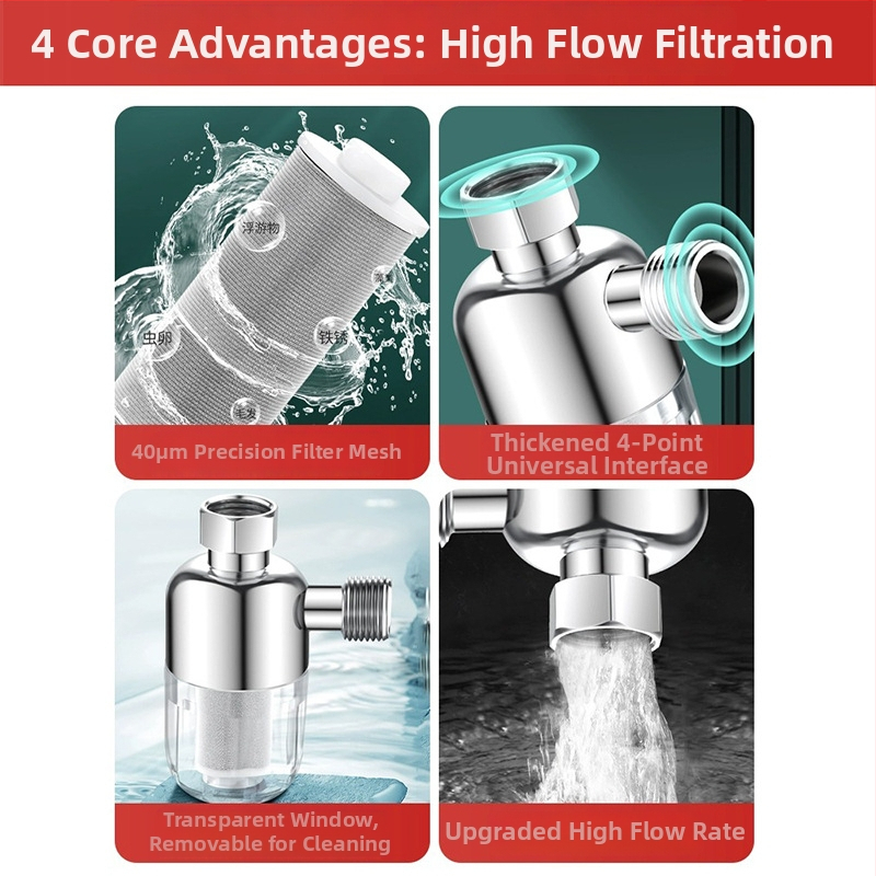 Elektrický predfilter pre ohrievač vody, nerezová oceľ, prívody vody pre ohrievač, práčku, toaletu a sprchu, odstraňovanie chlóru a zabránenie usadzovaniu, automatické plnenie vody