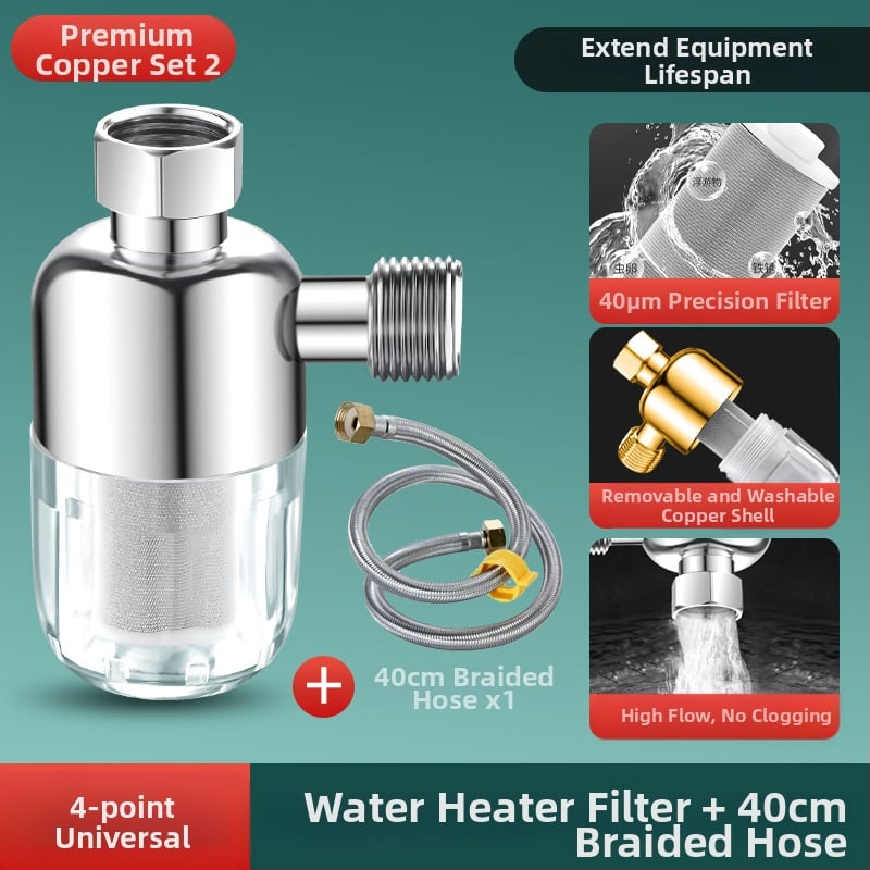 Elektrický predfilter pre ohrievač vody, nerezová oceľ, prívody vody pre ohrievač, práčku, toaletu a sprchu, odstraňovanie chlóru a zabránenie usadzovaniu, automatické plnenie vody