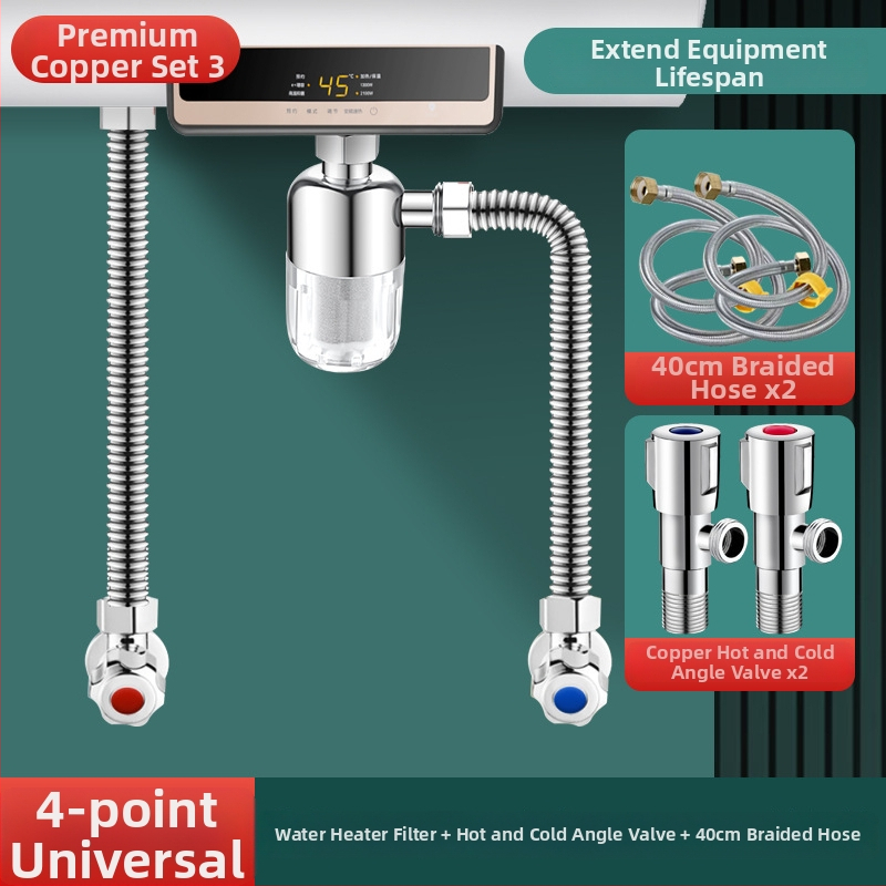 Elektrický predfilter pre ohrievač vody, nerezová oceľ, prívody vody pre ohrievač, práčku, toaletu a sprchu, odstraňovanie chlóru a zabránenie usadzovaniu, automatické plnenie vody