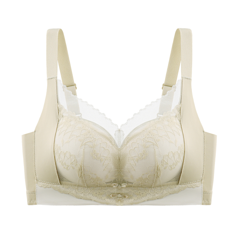 Бюстгальтер от найлон, чашка 3/4, фиксирани двойни презрамки, задно закопчаване с четири реда куки и очи, събира, повдига и осигурява странична опора, диша.