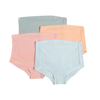 4-dielny set tehotenskej spodnej bielizne s vysokým pásom – priedušný, nastaviteľná podpora tehotenstva; pletenina z čistého bavlneného materiálu, 100% bavlna v rozkroku