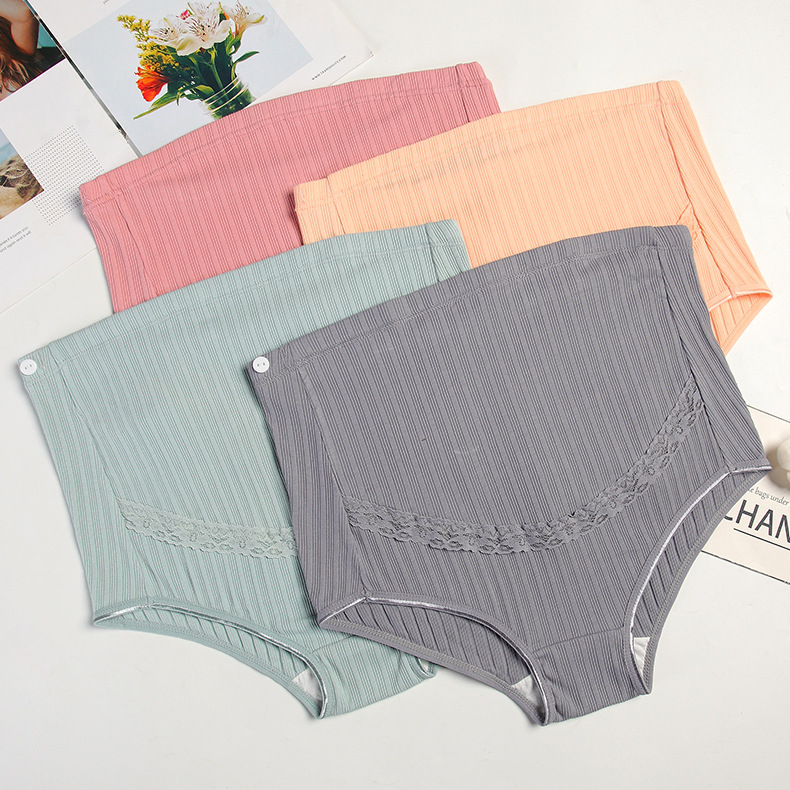 4-dielny set tehotenskej spodnej bielizne s vysokým pásom – priedušný, nastaviteľná podpora tehotenstva; pletenina z čistého bavlneného materiálu, 100% bavlna v rozkroku