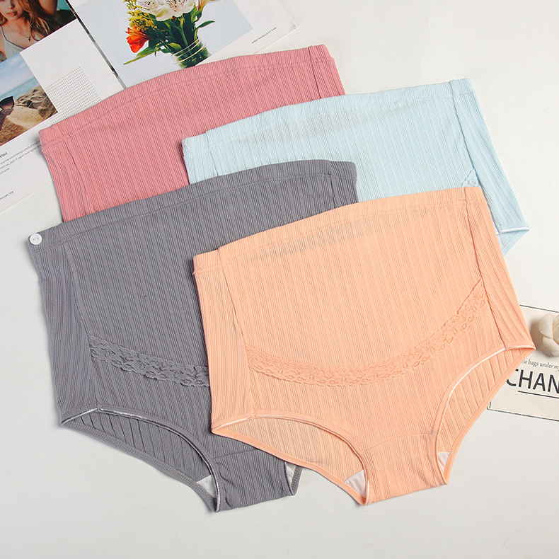 4-dielny set tehotenskej spodnej bielizne s vysokým pásom – priedušný, nastaviteľná podpora tehotenstva; pletenina z čistého bavlneného materiálu, 100% bavlna v rozkroku